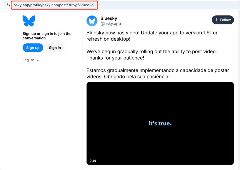 Copy Bluesky post link from address bar